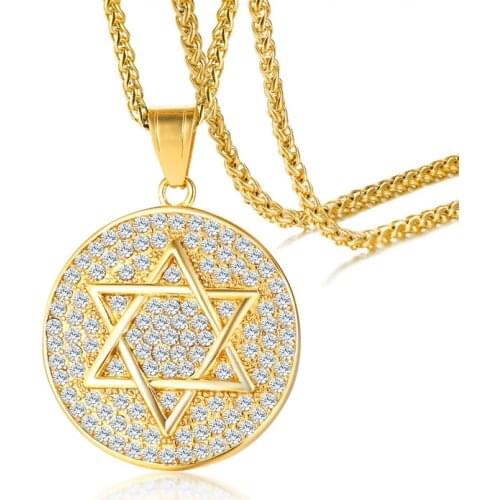 2021 Fashion Titanium Steel Inlaid Zircon Six-pointed Star Gold Personalized And Domineering Pendant Necklace Suitable For Men