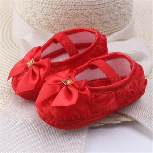 2021 New 0-18M Baby Baby Girl Cloth Rose Ribbon Bow Knot Crib Shoes Toddler Soft Sole Infant Footwear Spring Summer Autumn