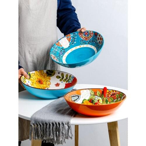 29 cm and basin large hand-painted ceramic bowl salad bowl personality fruit pot bowl glaze under the colored soup bowl
