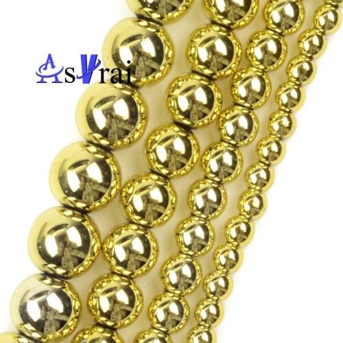3 4 6 8 10mm Natural Gold Plated Hematite Stone Beads Round Loose Spacer Beads For Jewelry Making DIY Bracelet Necklace 15inch