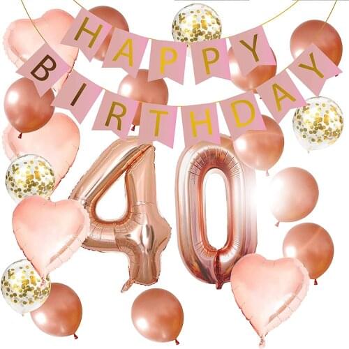 40th Birthday Decorations - Birthday Decorations: 40 Inch 40th Gold Balloons, Pink and Gold Happy Birthday Decorations for Women