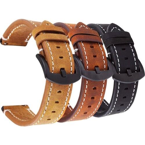 Leather Strap Suitable For 20mm 22mm 24mm Smart Watch Accessories Fashion Casual Bracelet Black Brown Leather Replacement Strap