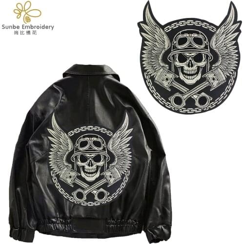 Large Embroidery Skull Patches for Jacket Back Motorcycle Biker Applique Iron on Badge