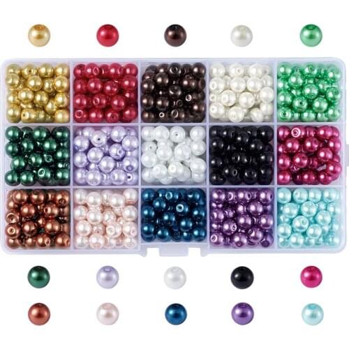Pandahall 15 Colors/box Round Pearlized Glass Beads 4mm 6mm 8mm 10mm Bead for Fashion Jewelry Making DIY Bracelet Necklace
