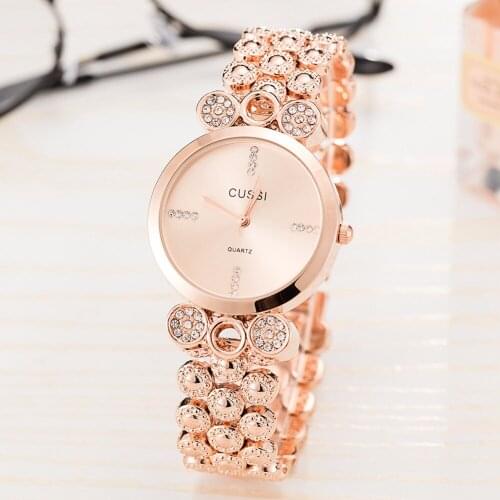 CUSSI 2018 Luxury Rose Gold Womens Watches Ladies Bracelet Watches Rhinestones Dress Quartz Wristwatch reloj mujer Clock Gifts