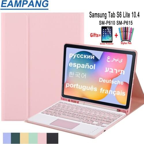 For Samsung Galaxy Tab S6 Lite Case Keyboard Leather Soft Case with Pen Slot Detachable Touchpad Arabic Korean Spanish Keyboard