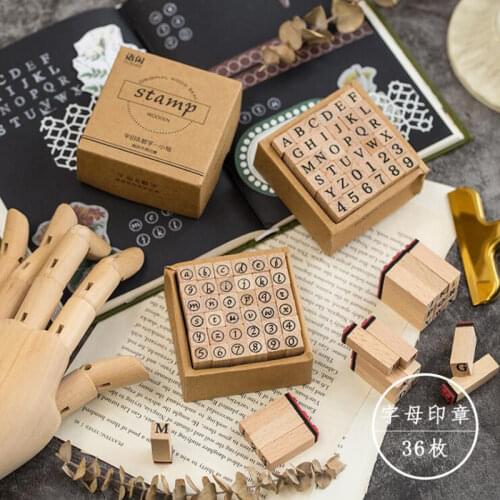 36pcs/set Letters and Numbers Wood Seal DIY Wooden Rubber Stamps Decoration for Scrapbooking Diary Scrapbooking Standard Stamp