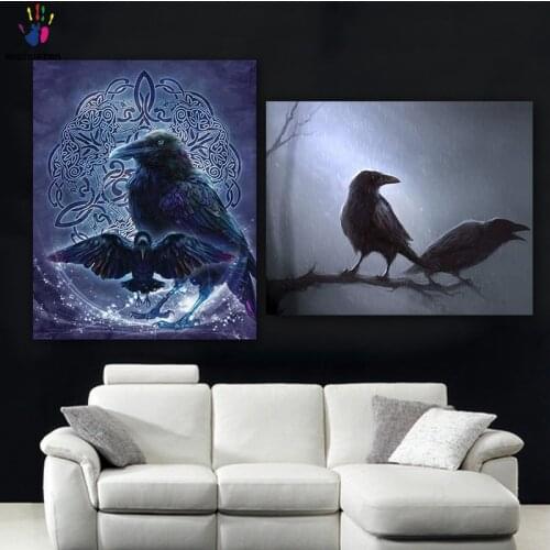 DIY colorings pictures by numbers with colors Black crow picture drawing painting by numbers framed Home