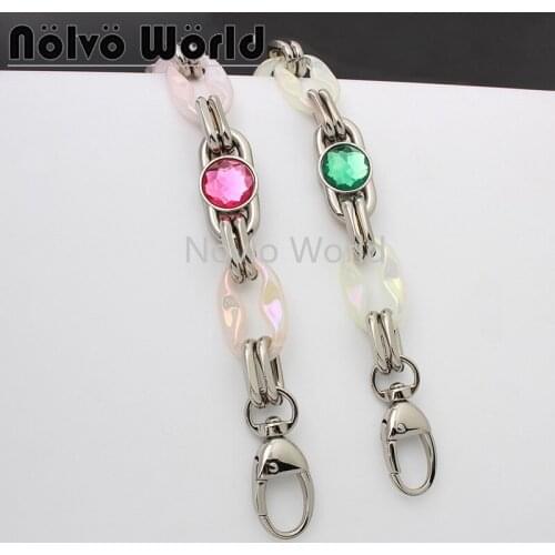 1-5-20 pieces 47cm length pink and green color aluminum and resin meterial chains with seeshell for cross body bag woman
