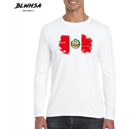 BLWHSA Mens Hip Hop Men T Shirt Long Sleeve T-Shirt Peru Flag nostalgic style design Tees shirts Peru Men Street Wear Tops