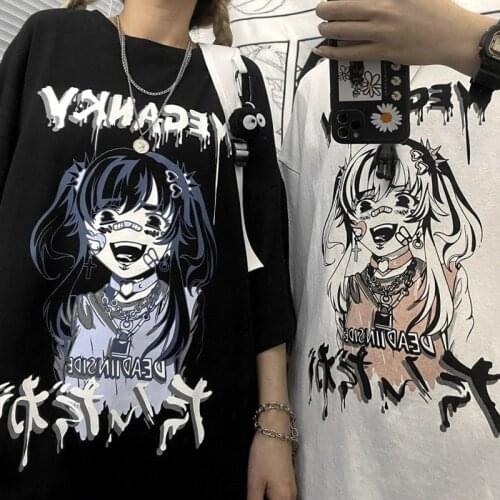 Short Sleeved T-shirt Harajuku Loose Oversized T-shirt 2021 Summer Japanese Retro Cartoon Anime Printing Wild Womens T Shirt