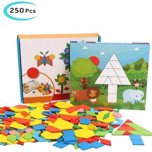 250Pcs Geometry Tangram Puzzle Toys Creative Puzzle Wooden Puzzle Toy Funny Education Learning Game Boys and Girls Game Gifts