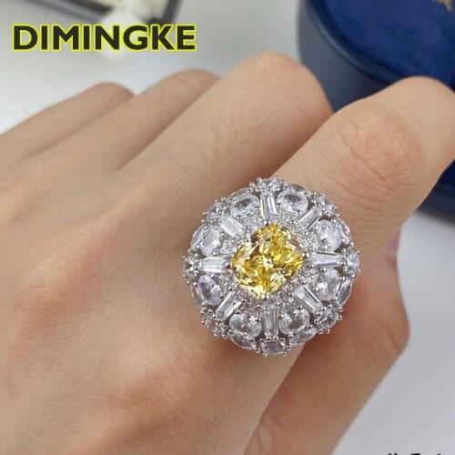 DIMINGKE Super Flashing Yellow High Carbon Diamond Woman Ring Solid S925 Silver AU750 18K Gold Wedding Order Party Fine Jewelry