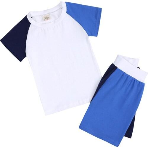 Unisex Cotton Tops+Shorts Solid Girl Clothes 2PCS Boy Clothes Sets 5-14T Home Wear Summer Pajamas Short Sleeve T-shirt Pants