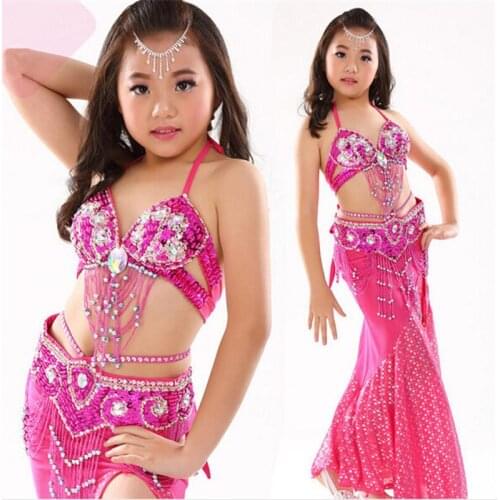 Top Grade Children Belly Dancing Clothes 3-piece Oriental Outfit Bra, Belt, Skirt Girls Belly Dance Costume Set Professional