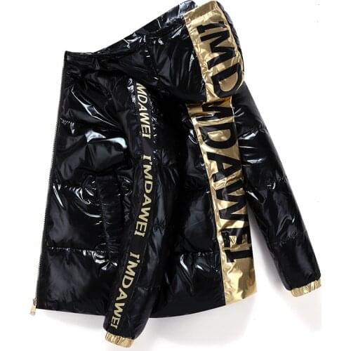 Mens White Duck Down Jacket Letter Printing Silver Shiny Mens and Womens Hooded Thick Warm Loose Down Jacket Couple Clothes