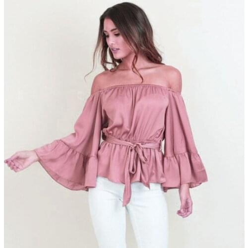 Summer Women Tops 2017 Fashion Off Shoulder Top Femme Loose Slash Neck Shirts Women Blouses Flare Sleeve Plus Size Ladies Blusas