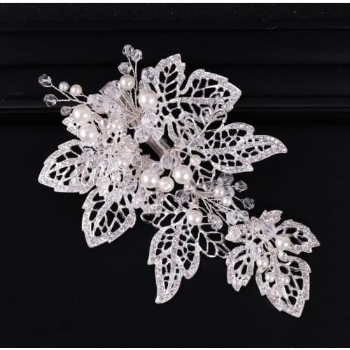 Fashion Pearl Hair Jewelry Rhinestone Flower Wedding Hairpins Barrettes For Women Hair Accessories Silver Color Bridal Headpiece