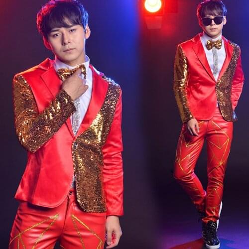 Men Suits For Wedding Suits With Pants Night Bar Sequin Costume Male Singer Host Stage Performance Colorful Suit 2 Piece Suit