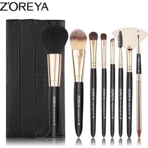 Zoreya Brand 8pcs High Quality Synthetic Fibers Makeup Brush Set Powder Foundation Large Eye Shadow Angled Brow Brushes 3 Colors