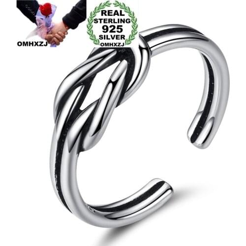 OMHXZJ RG75 Jewelry Wholesale European Fashion Fine Woman Girl Party Birthday Wedding Gift Knot Open S925 Sterling Silver Ring