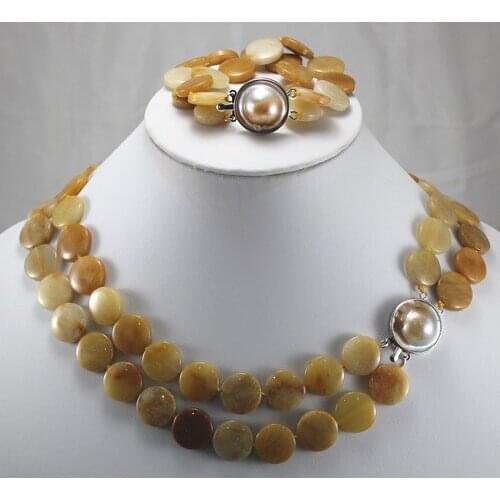 Wholesale beautiful design Natural Stone coin 17" brecelet & 20" necklace jewelry set