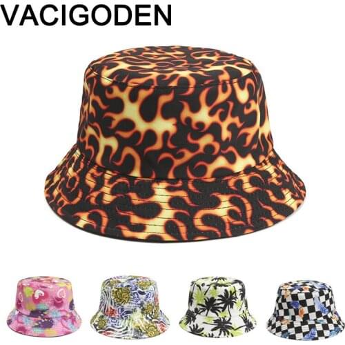 VACIGODEN Women Fashion Reversible Chinese Dragon Pattern Bucket Hat Foldable Graffiti Sunbonnet Cotton Outdoor Fisherman Caps