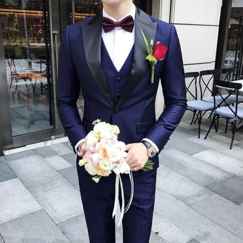 Jacket+Vest+Pants) 2021 Brand clothing Mens spring High-end business suits/Male slim fit Leisure Blazers/Grooms Wedding Dress