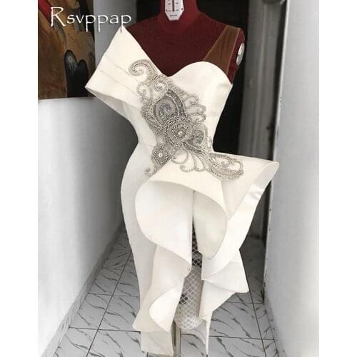 Stuning Straight Cap Sleeve Crystals Beaded African Women White Short Evening Dresses 2021