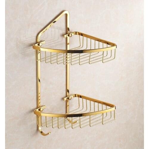 Luxury Corner Shelf with Towel Hook, 2 Tiers Shower Canddy, Polished Gold Color, Great for Bathroom and Kitchen Organizer