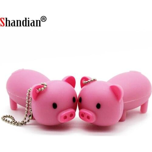 SHANDIAN Cartoon Cute Pig USB 2.0 Flash Drive 4GB 8GB 16GB 32GB 64GB 128GB Pen Drives Gifts Key Chain Memory Stick Student gifts