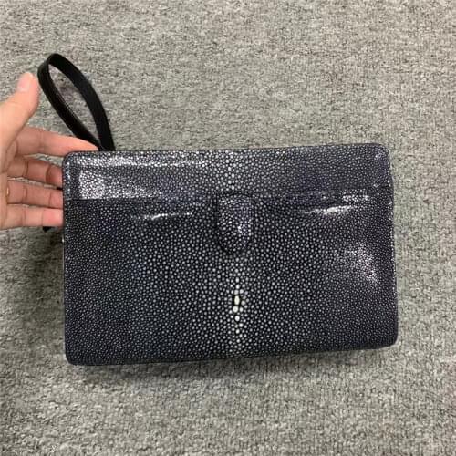 Authentic Real True Stingray Skin Businessmen Wristlets Bag Genuine Exotic Leather Male Passcode Clutch Purse Large Card Holders