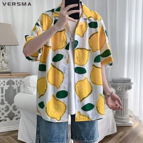 VERSMA Korean Harajuku Vintage Clothing Wide Shirt Men Women Summer Beach Vacation Oversize Hawaiian Shirt Men Camisa Masculina