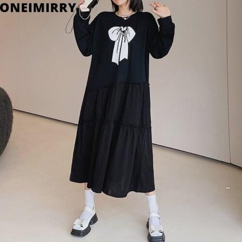 Fashion Bow Sweatshirt Women Autumn Winte 2021 Cotton Loose Black Oversized Harajuku Crewneck Hoodie Sweatshirts Korean Clothes