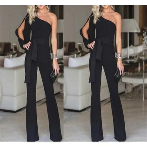 Jumpsuits for women 2020 arrival Womens rompers Party Clubwear Playsuit Jumpsuit Wide Leg One Shoulder Long Trousers Pants