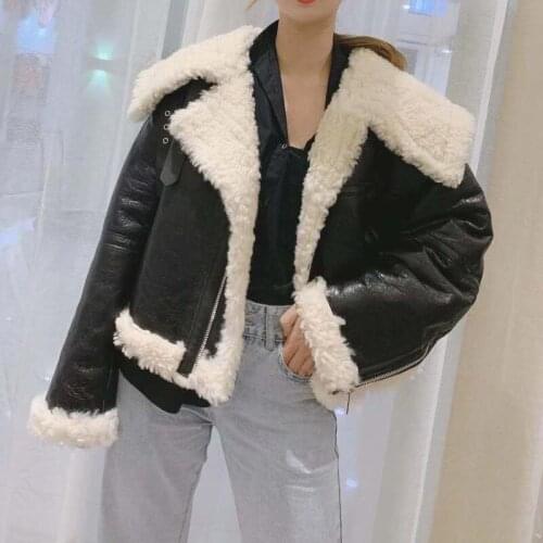 Double-Faced Women Fur Coat Winter Short Natural Real Lamb Wool Jacket Plus Size Outerwear Oversized Collar Thick Warm