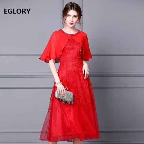 Cape Poncho Dress 2020 Summer Wedding Party Women Luxurious Embroidery Crystal Beading Deco Elegant Pink Red Dress Festival 3XL