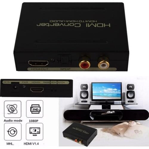 1080P HDMI to HDMI Optical SPDIF RCA L/R Extractor Converter Audio Splitter Power Adaptor for A pple TV various Blu ray player