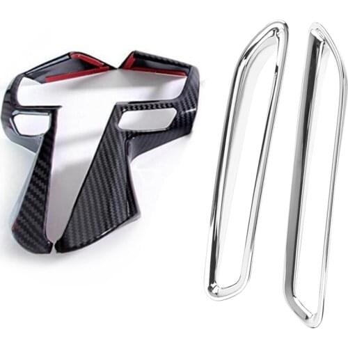 2 Set Car Accessories: 1 Pcs Car Carbon Fiber Steering Wheel Cover Trim & 1 Set Rear Bumper Reflector Fog Light Cover