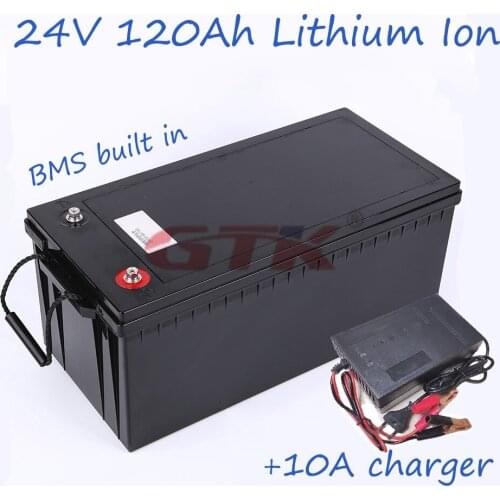 24V 120Ah Lithium ion battery pack with BMS for solar pannel energy storage motorhome Campervan motor inverter + 10A Charger