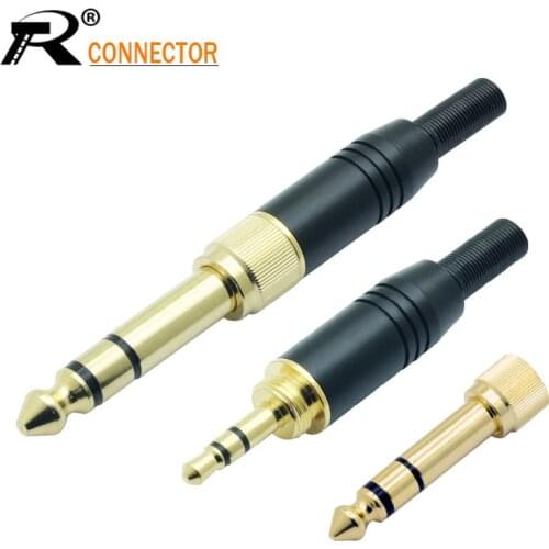 2 in 1 Aluminum Assembly Wire Connector Gold-plated audio speaker plug with spring 3.5mm jack male screw plug to jack 6.35 male