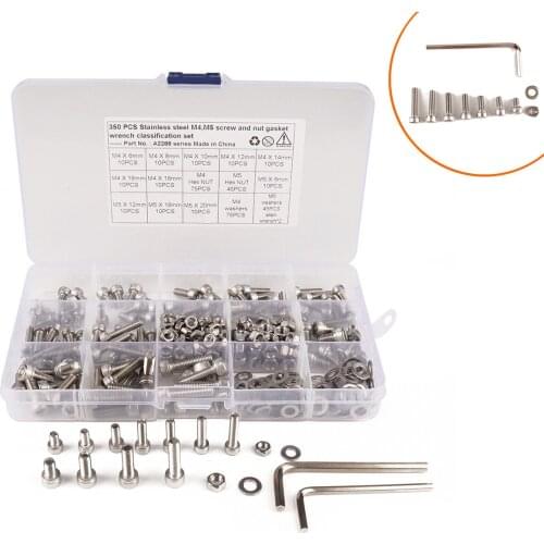 350 Boxed M4m5 Stainless Steel Round Head Hexagon Socket Thrust Screws / Round Nuts / Flat Washers / Matching Wrenches