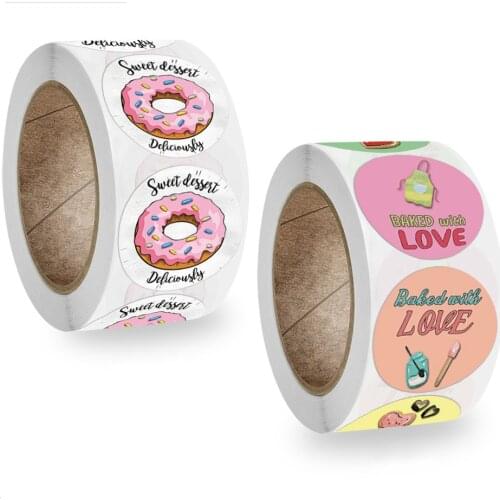 500pcs 1 Inch Baked with LOVE Donut Stickers Sweet Dessert Event Party Invite Card Decorative Seal Label Tag for Bakery