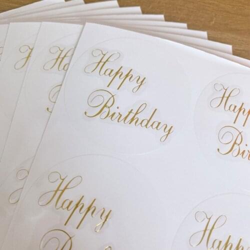 600pcs Big size Hot Stamping happy birthday sealing sticker For handmade products Transparent round Decorative stickers lable