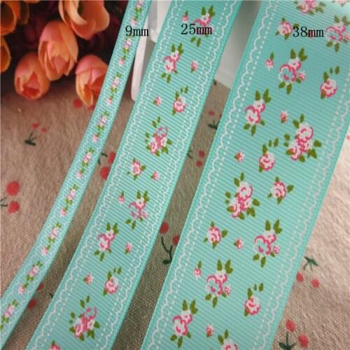 9mm/25mm/38mm 50 yards flowers printed grosgrain ribbons DIY hairbows handmade materials YM18020901