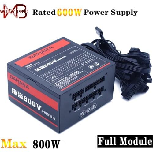 Wovibo PSU Pc Gaming Power Supply Rated 600W Max 800W ATX Computer Fuente de alimentacion 120mm Fan Full Module EU Plug