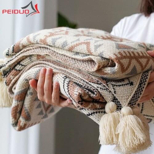 PEIDUO Bohemian Throw Blankets Navajo Jacquard Tassels Soft Chair Cover for Bed Couch Decorative Sofa Throw Blankets - Colorful