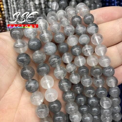 Natural Demon Quartz Beads Gray Crystal Round Loose 15" Strand 4 6 8 10 12 MM Pick Size Beads for Jewelry Making Bracelet DIY