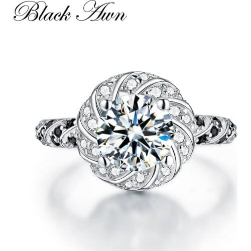 Black & White Silver Eternity Band Fine Jewelry Trendy Wedding Rings for Women Engagement Rings Anillos De Plata 925 De Ley C094