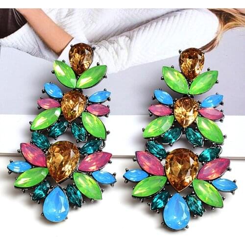 Statement Big Crystals Long Drop Earrings High-grade Fashion Trend Colorful Rhinestone Jewelry Accessories For Women Wholesale